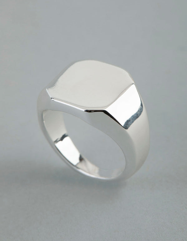 Silver Plated Brass Octagon Signet Pinky Ring