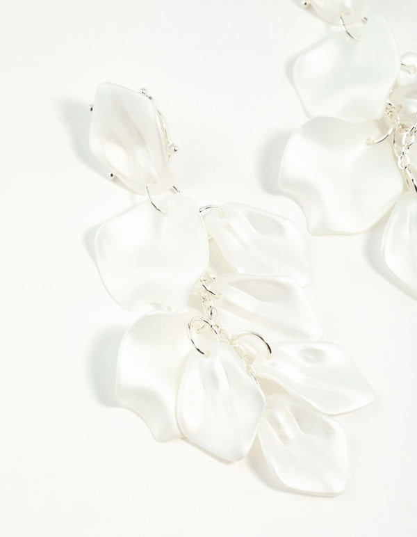 Matte White Petal Drop Earrings