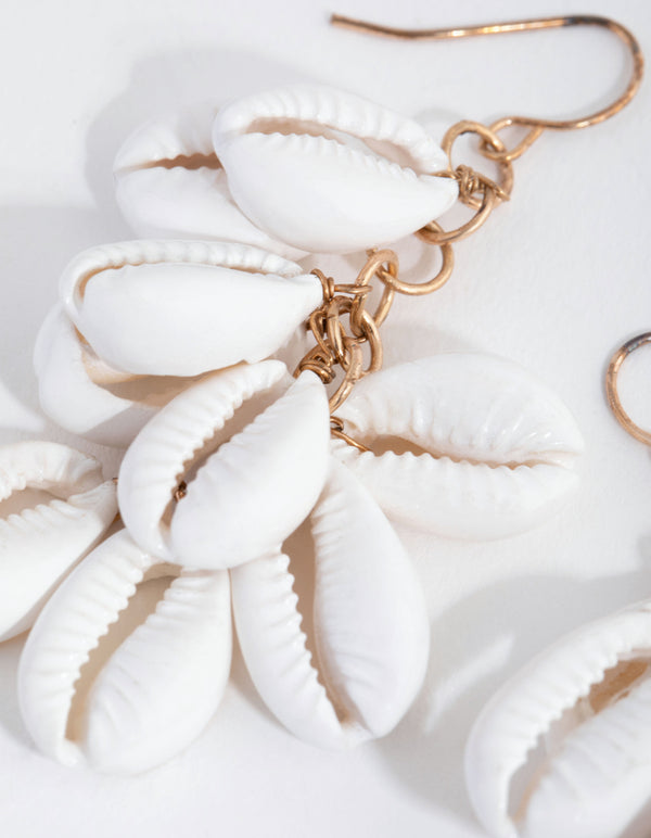 Gold Cluster Cowrie Shell Earrings