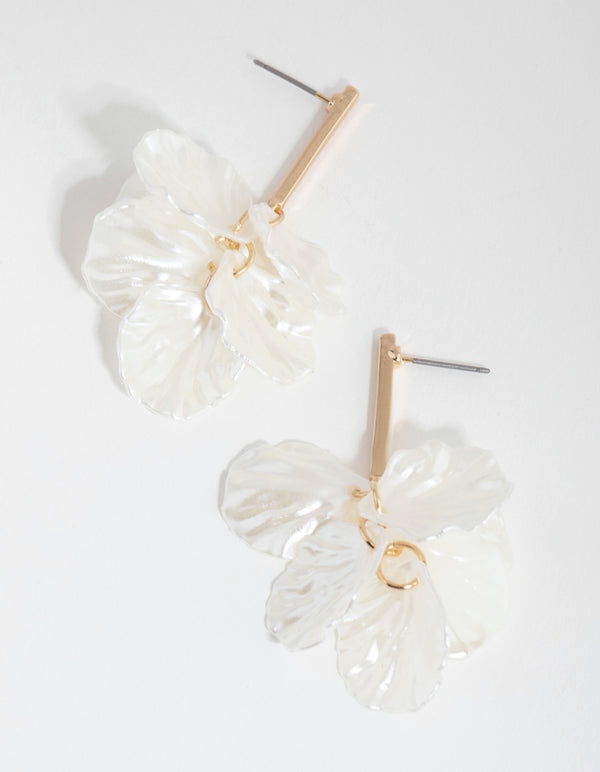 Gold Pearlised Petal Drop Earrings