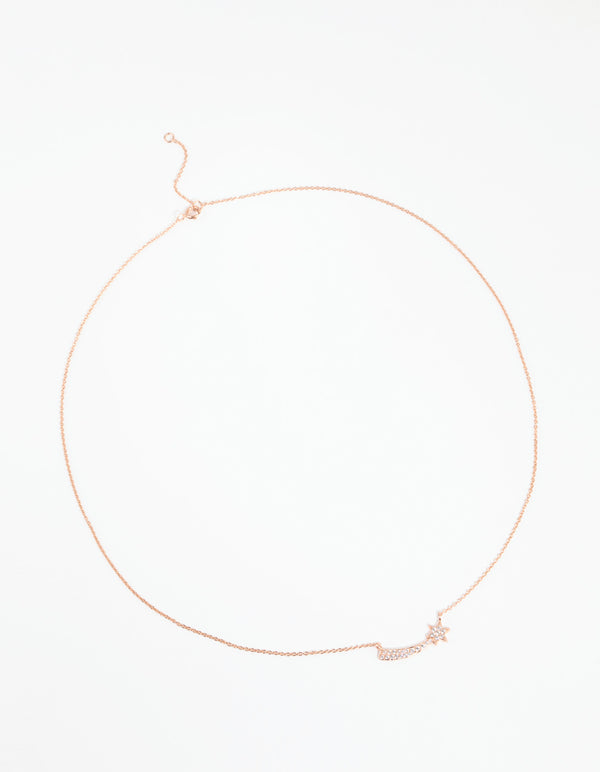 Rose Gold Plated Sterling Silver Cubic Zirconia Shooting Star Necklace