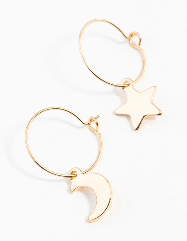 Gold Star & Moon Huggie Earrings
