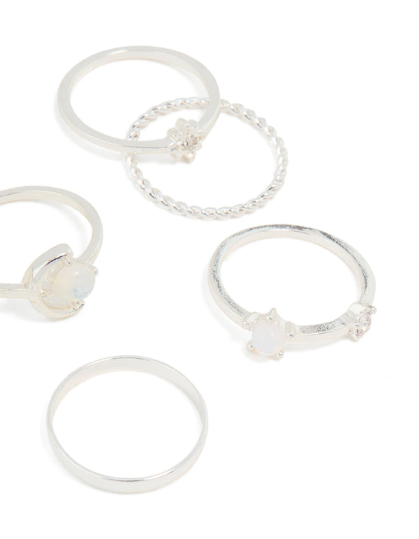 Silver Moonstone Mixed Ring Pack