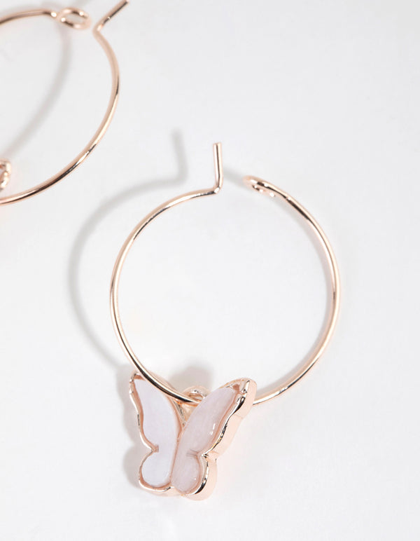 Rose Gold Acrylic Butterfly Hoop Earrings