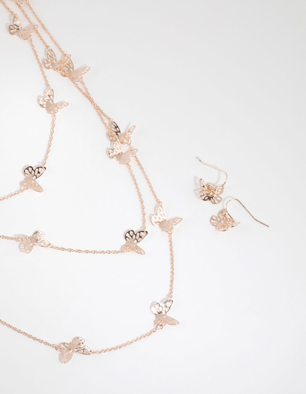Rose Gold Cut Out Butterfly Necklace & Earring Set