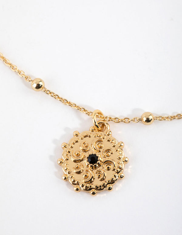 Gold Plated Textured Charm Necklace