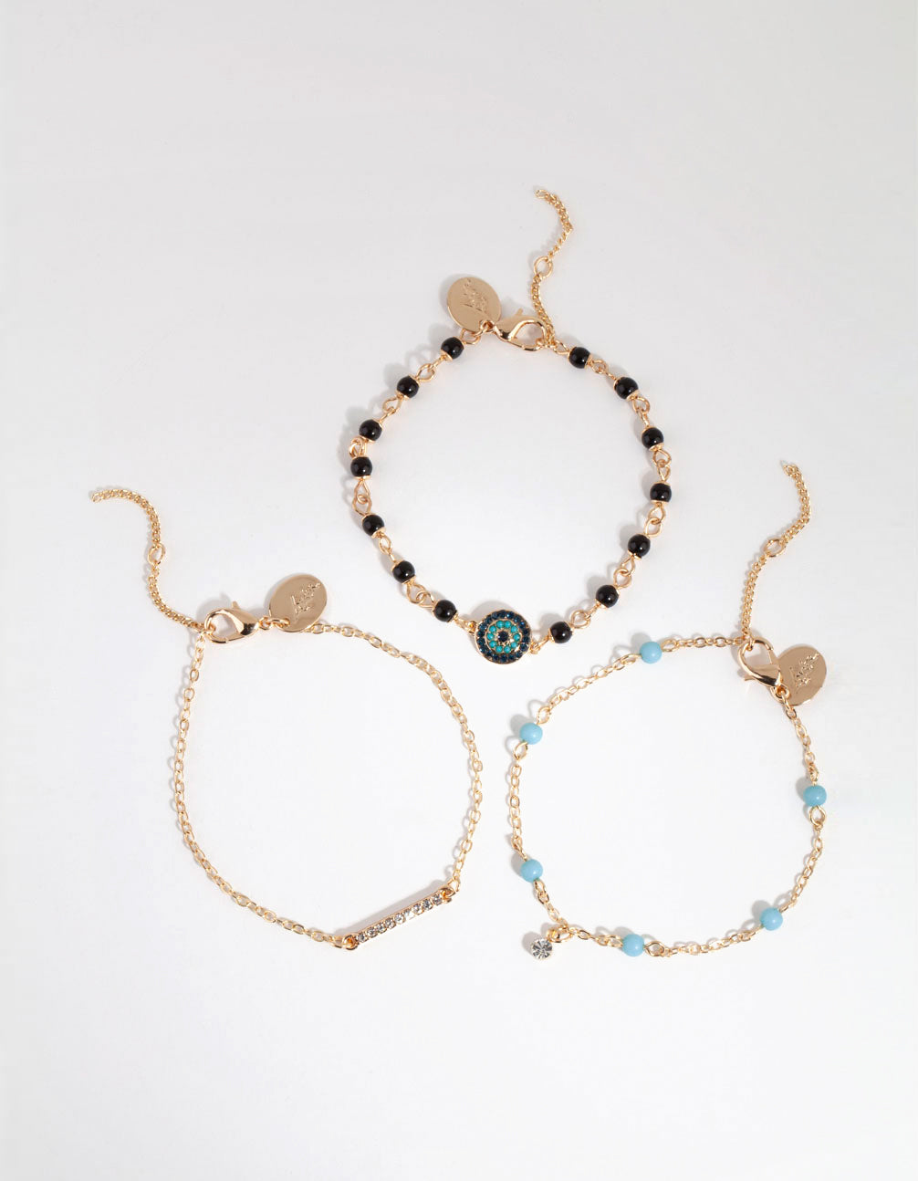 Gold Blue & Black Beaded Bracelet Pack