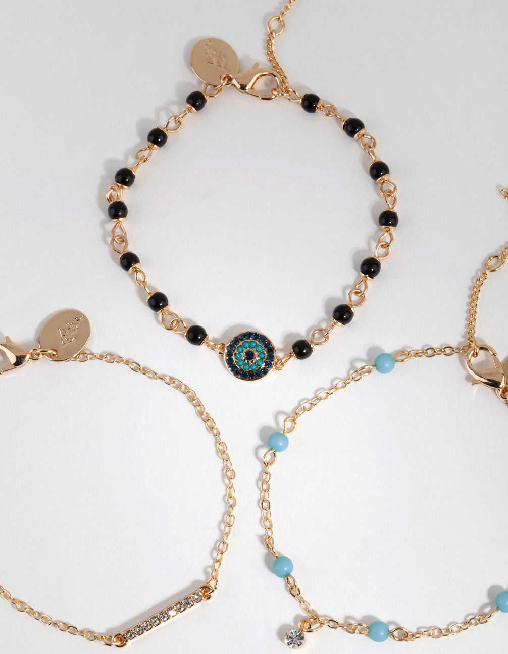 Gold Blue & Black Beaded Bracelet Pack
