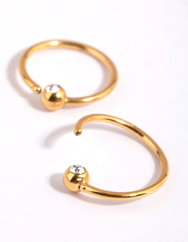 Gold Plated Surgical Steel Diamante End Hoop Earrings