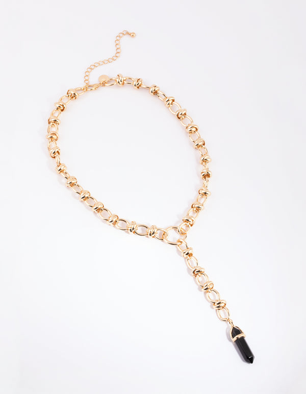 Gold Link Chain Black Shard Necklace