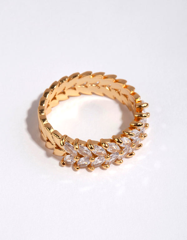 Gold Plated Navette Cubic Zirconia Layered Ring