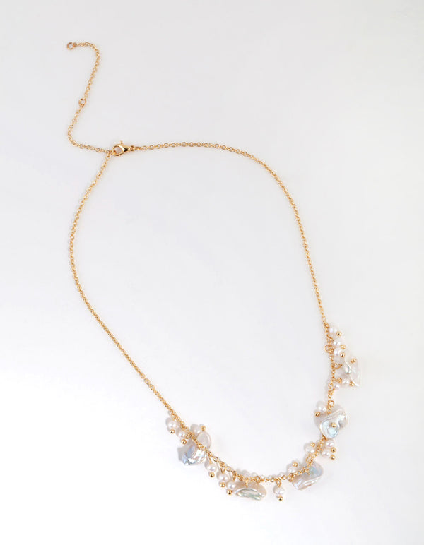 Gold Plated Freshwater Pearl Cluster Drop Necklace