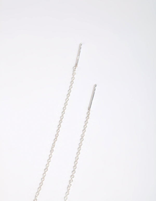 Sterling Silver Cubic Zirconia Teardrop Thread Through Earrings