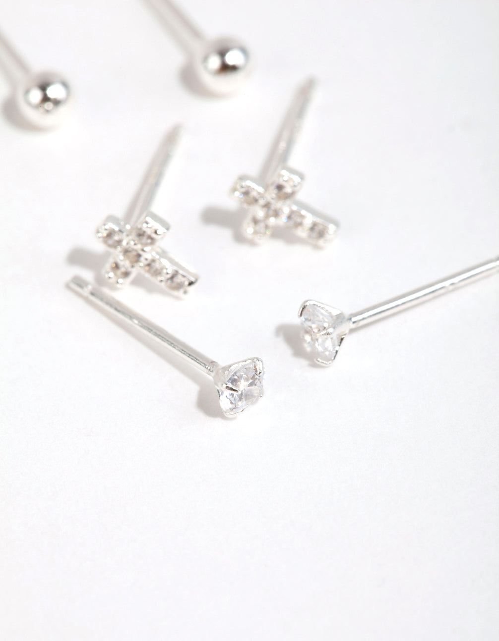 Sterling Silver Cross & Diamante Stud Earring Pack