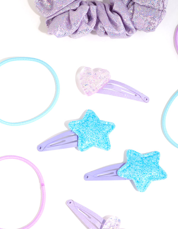 Kids Glitter Motif Hair Clips & Ties with Pouch