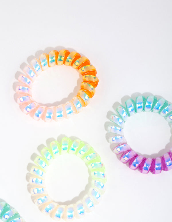 Kids Plastic Ombre Spiral Hair Ties & Pouch