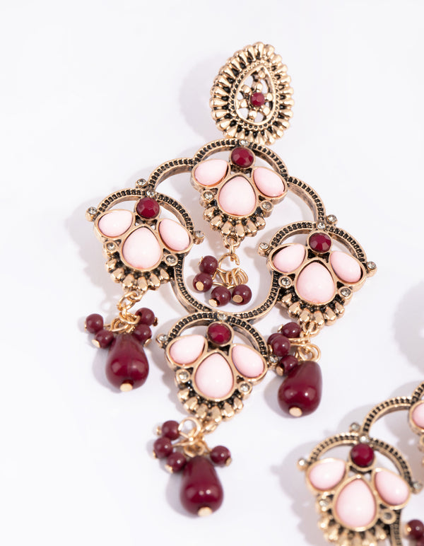 Antique Gold Beaded Chandelier Drop Earrings