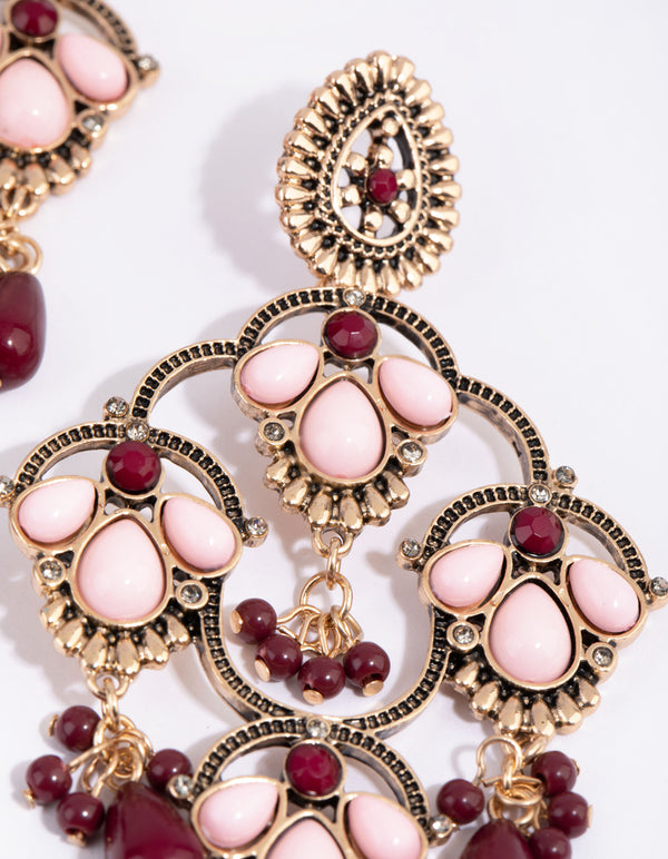 Antique Gold Beaded Chandelier Drop Earrings