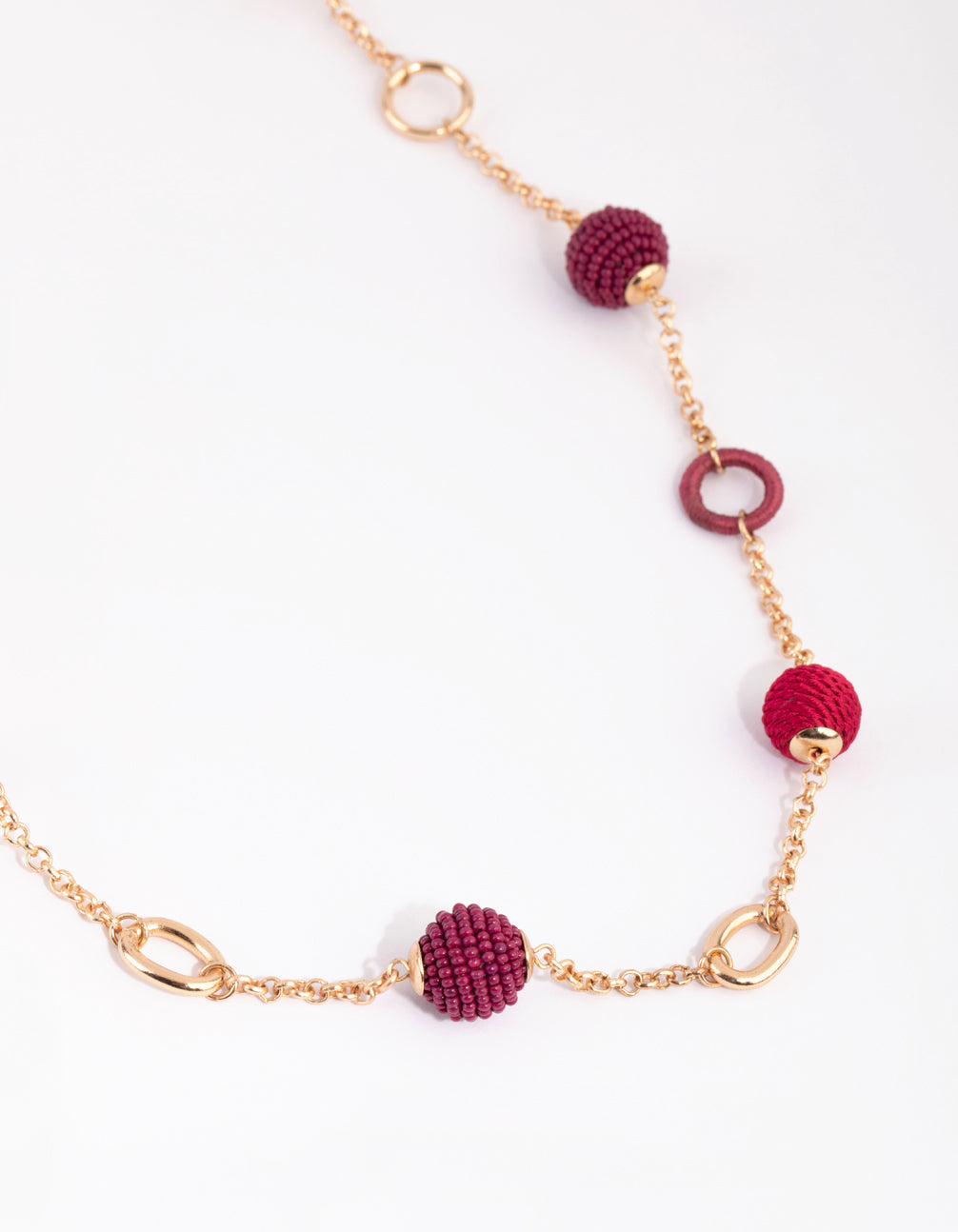 Gold & Pink Seed Beed Thread Wapped Long Necklace