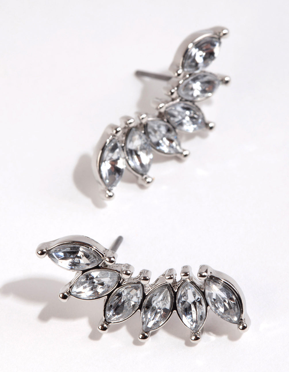 Silver Marquise Gem Fan Stud Earrings