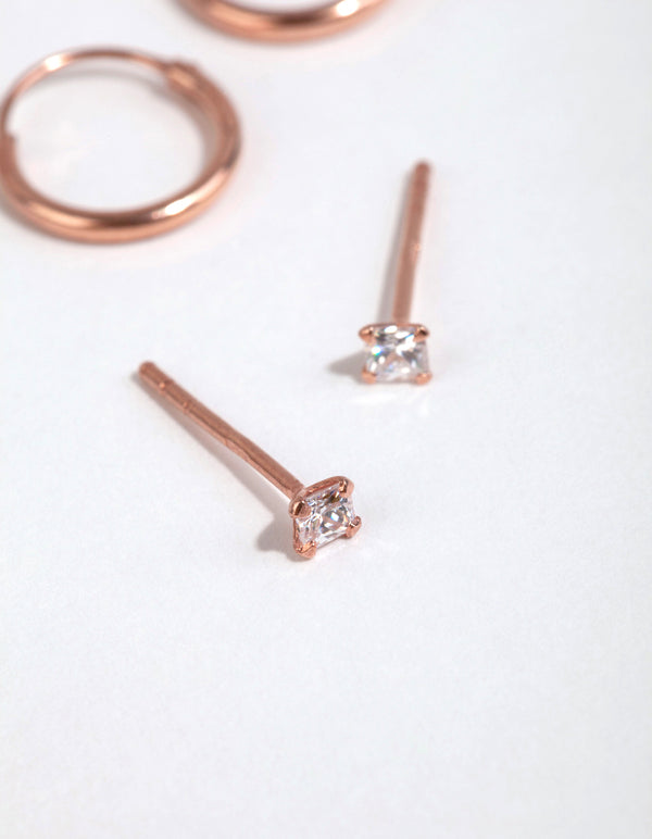Rose Gold Plated Sterling Silver Pear & Square Earring Pack