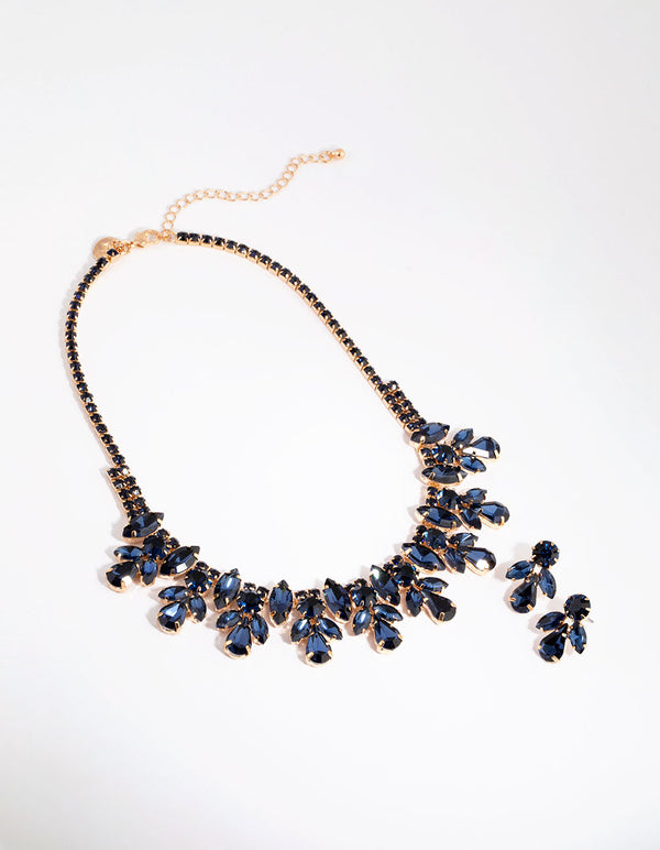Blue Glamorous Diamante Necklace & Earrings Set