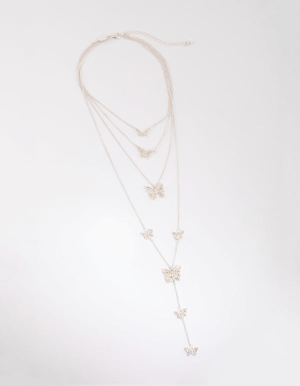 Silver Butterfly Layered Neclace