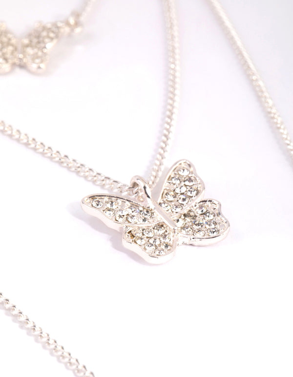 Silver Butterfly Layered Neclace