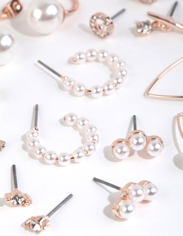 Rose Gold Mixed Pearl Earring 6-Pack