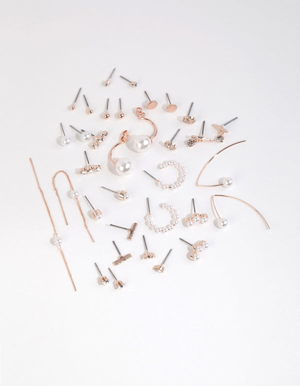 Rose Gold Mixed Pearl Earring 6-Pack