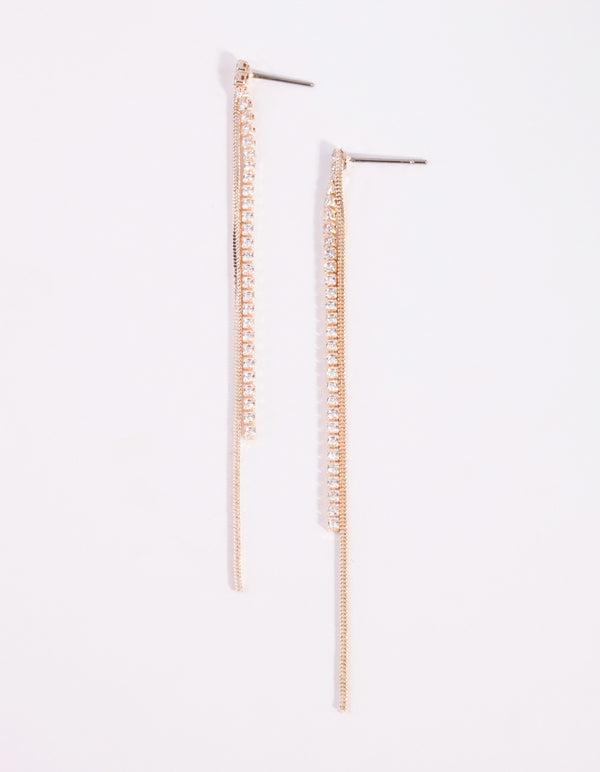 Rose Gold Cubic Zirconia Chain Drop Earrings