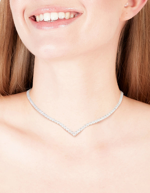 Silver Cubic Zirconia Cup Chain Pointed Tennis Necklace
