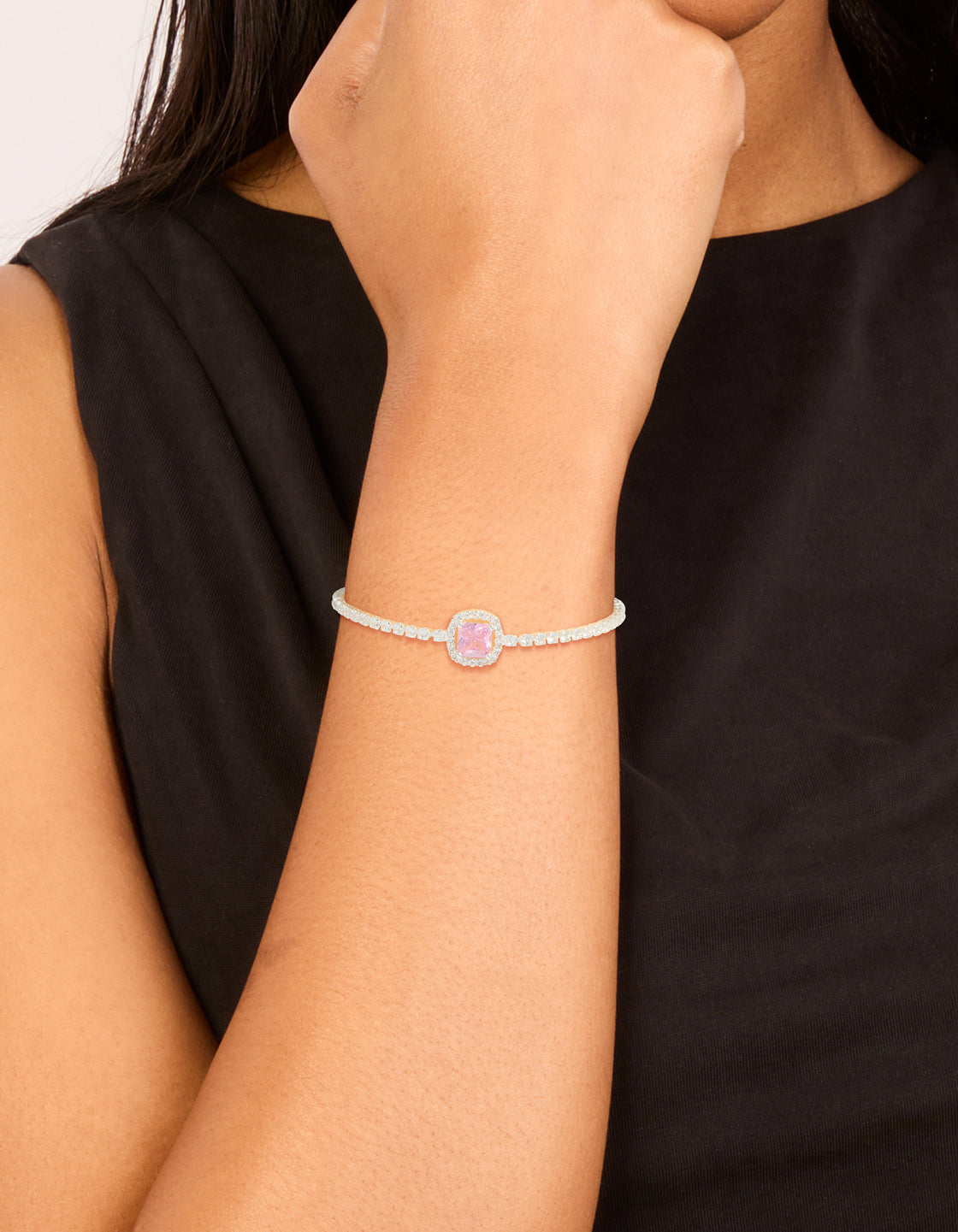 Silver Cubic Zirconia Square Halo Toggle Bracelet