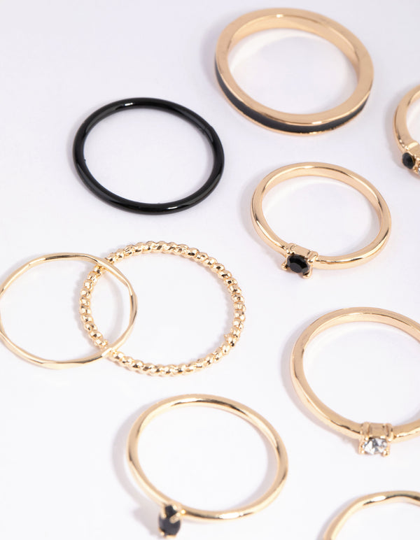 Gold Mixed Enamel Stone Ring Pack