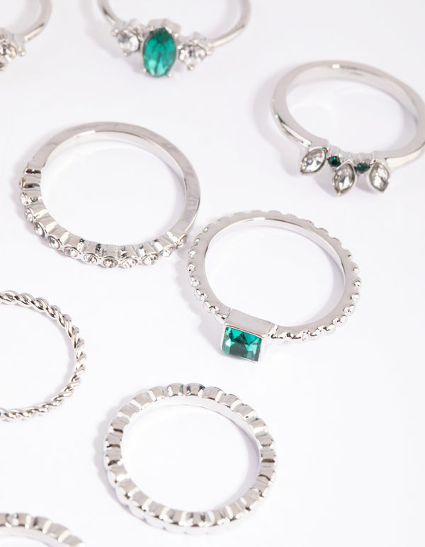 Silver Mixed Band & Stone Ring Pack