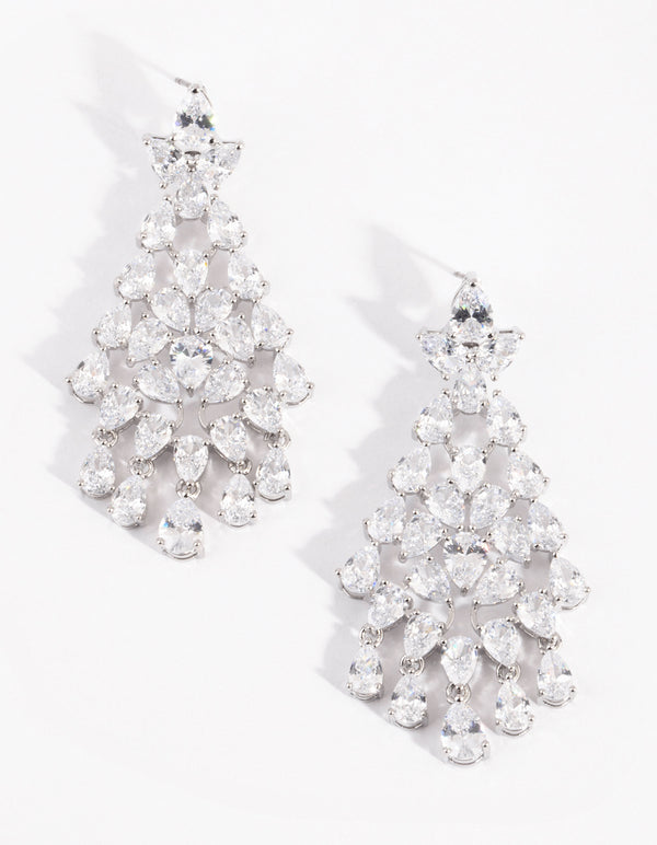 Silver Cubic Zirconia Statement Chandelier Drop Earrings