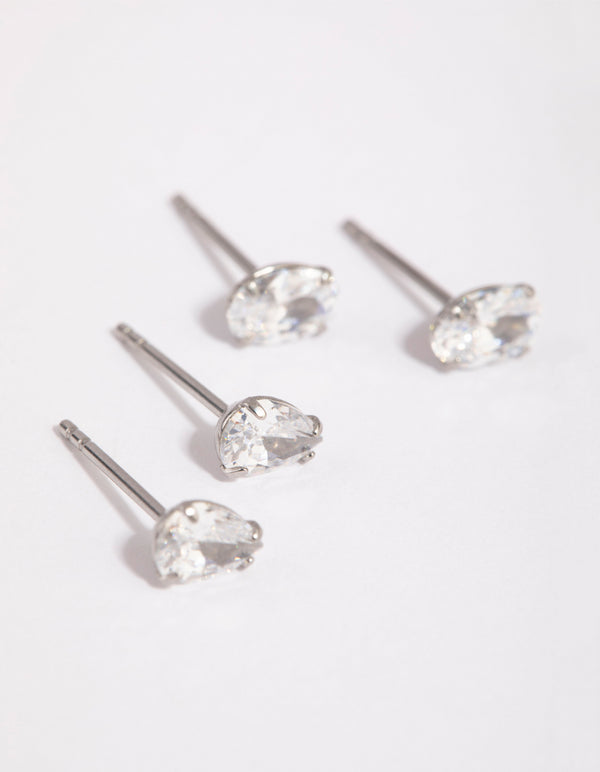Surgical Steel Cubic Zirconia Pear & Oval Stud Earring Set