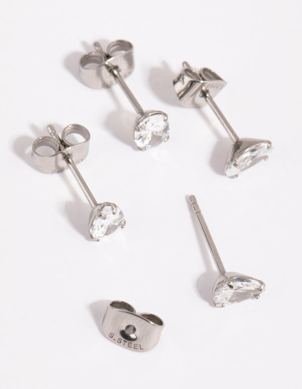 Surgical Steel Cubic Zirconia Pear & Oval Stud Earring Set