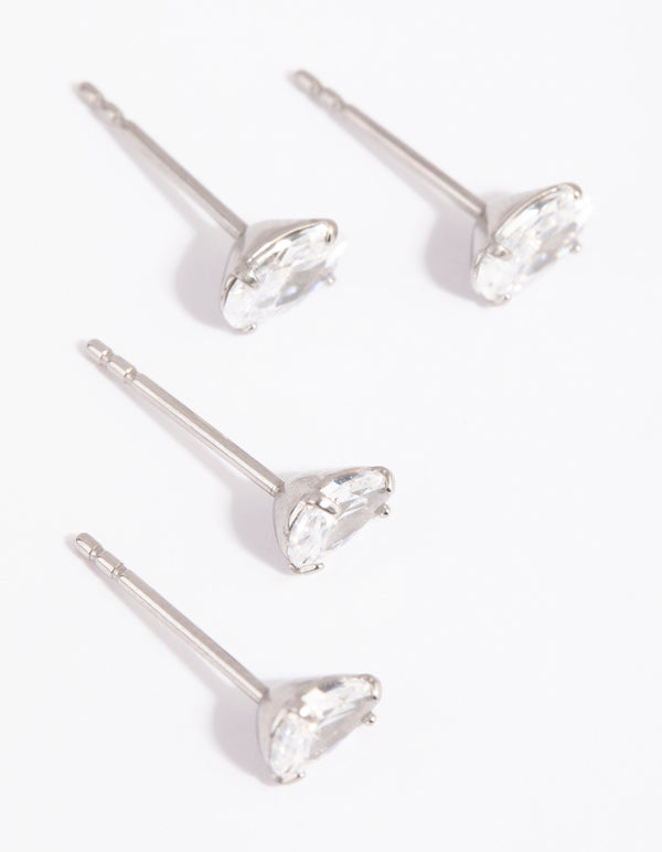 Surgical Steel Cubic Zirconia Pear & Oval Stud Earring Set