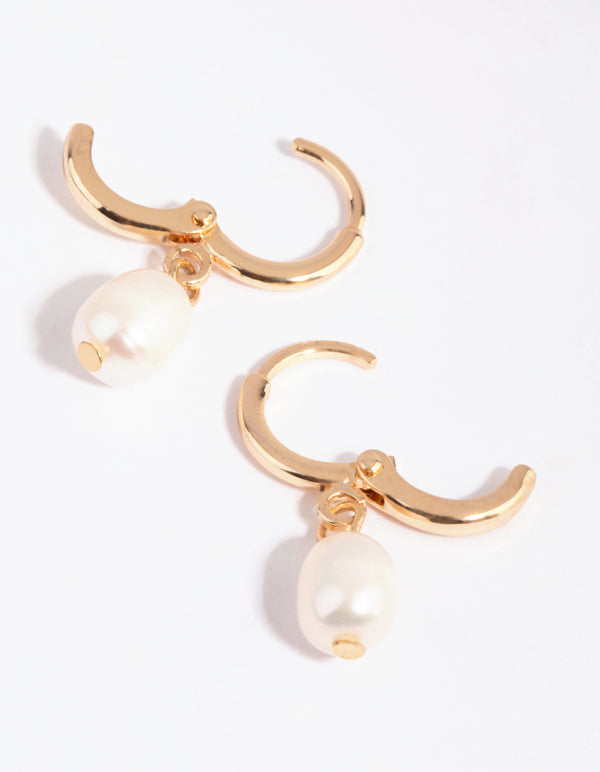 Gold Freshwater Pearl Huggie Earrings