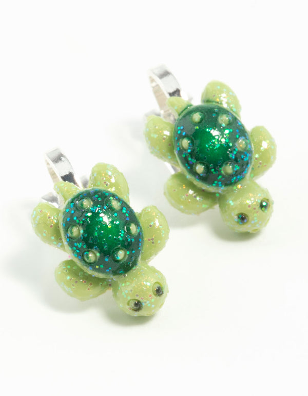 Silver Turtle Clip On Earrings