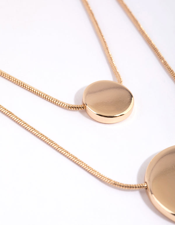 Gold Circle Disc Layered Necklace