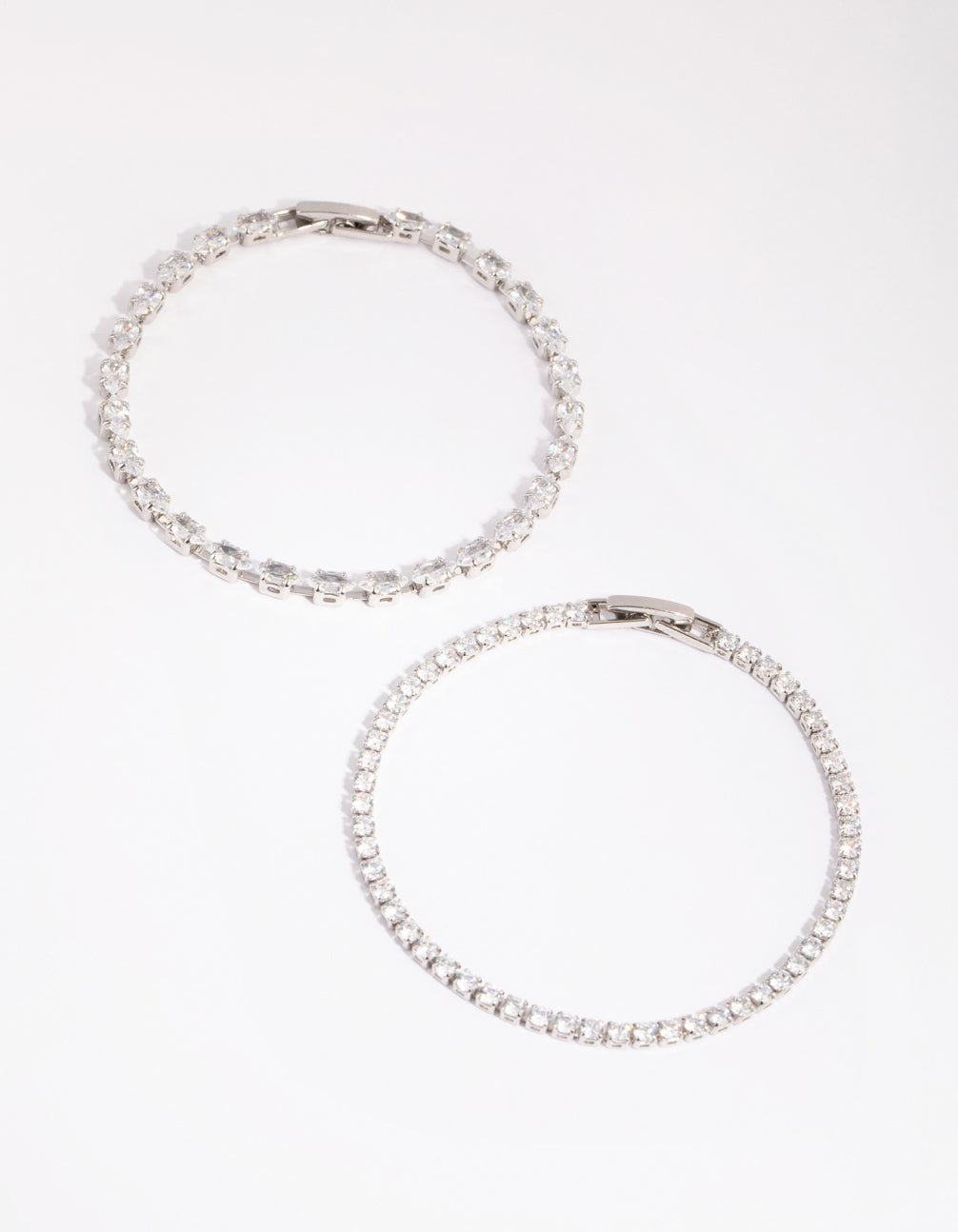 Silver Diamond Simulant Mixed Stone Bracelet Set