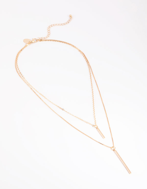 Gold Double Drop Bar Necklace