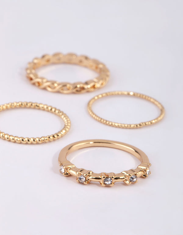 Gold Plated Diamante Ring Pack