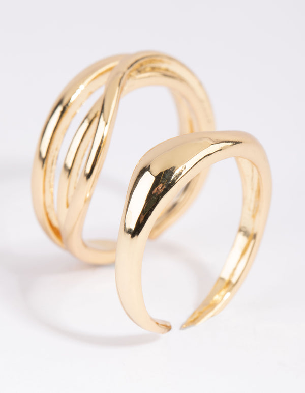 Gold Plated Adjustable Wave Ring Pack