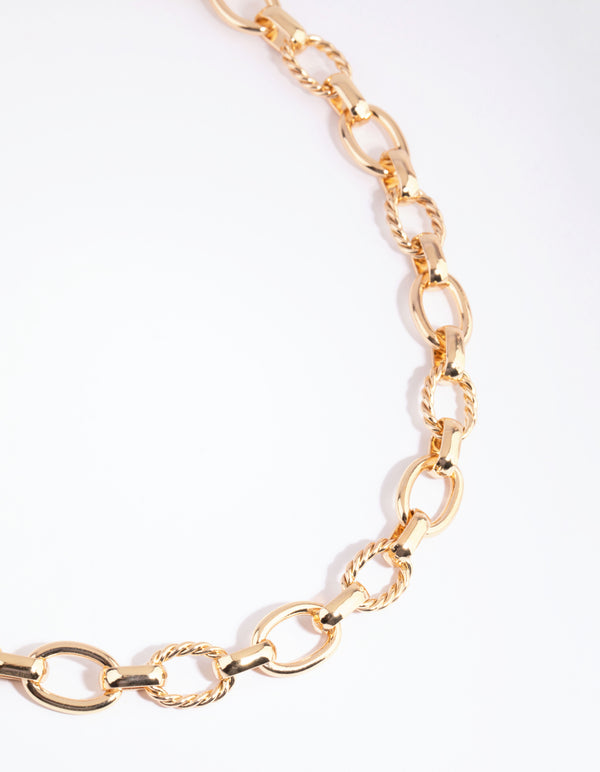 Gold Twist & Plain Chain Necklace