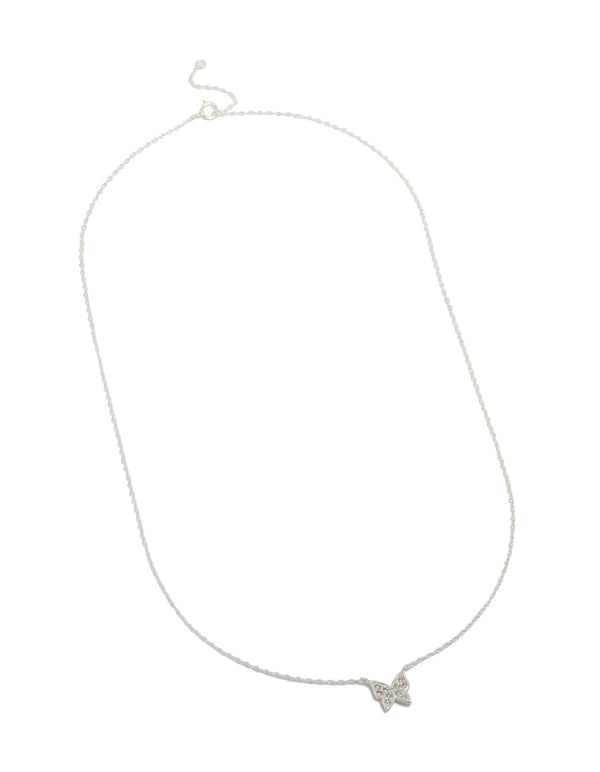 Sterling Silver Pave Butterfly Necklace