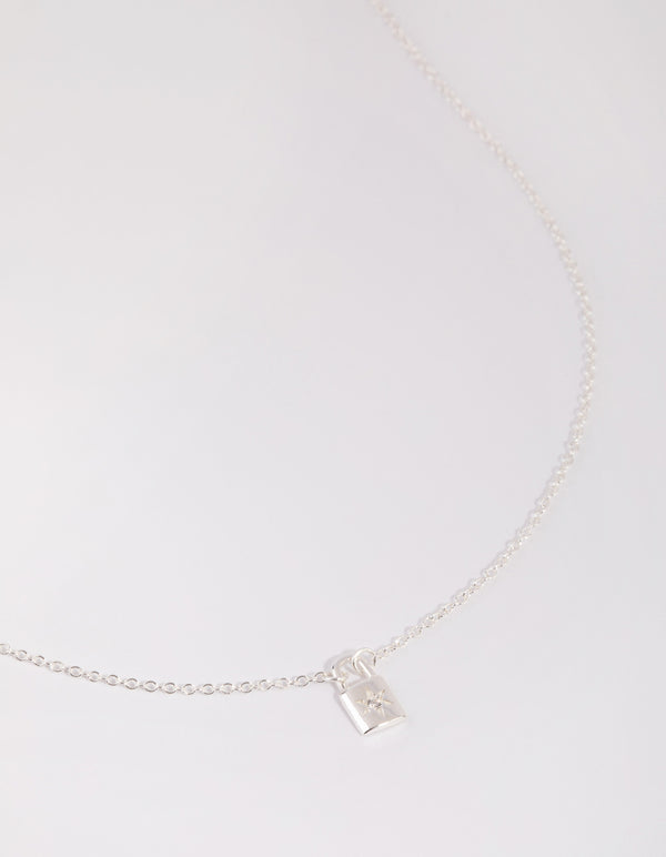 Sterling Silver Star Padlock Necklace