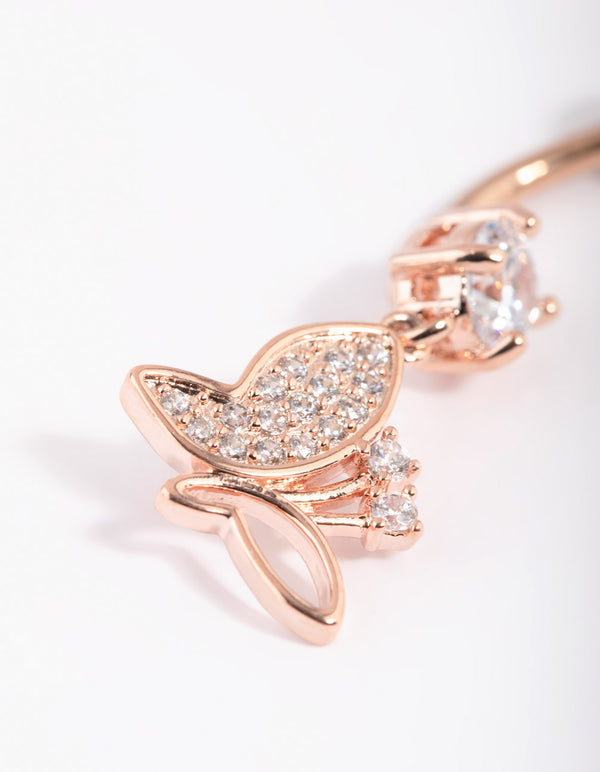 Rose Gold Surgical Steel Crystal Butterfly Belly Bar